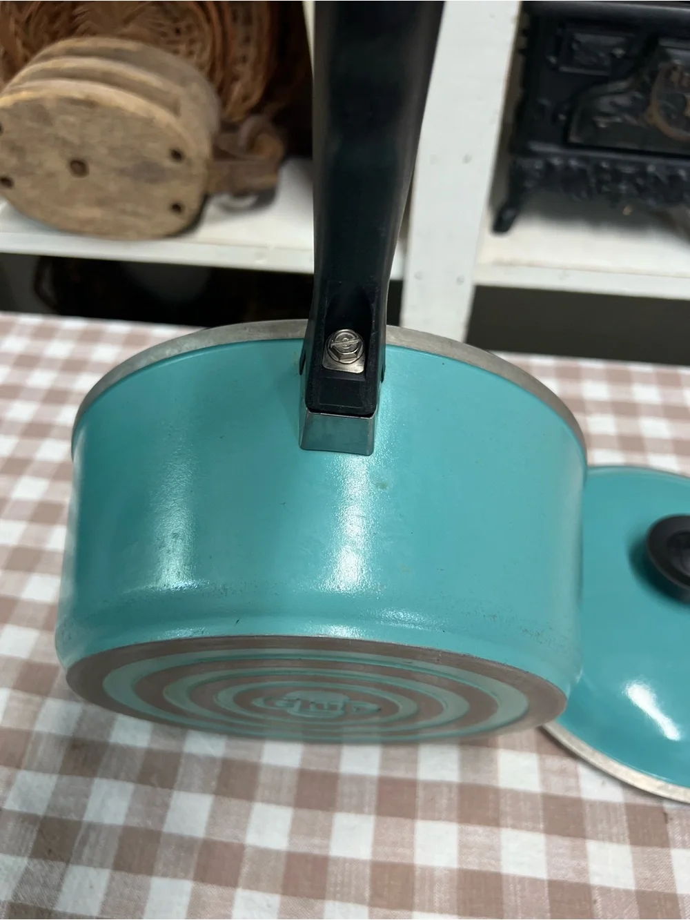 Vintage club cookware turquoise pan and lid Retro